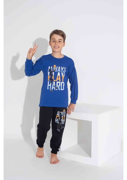 Tarp Mavi Basketbol Baskılı Interlok Erkek Çocuk Pijama Takımı 3-11 Yaş 3734-3735-M fiyatları