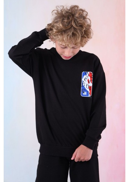 Black Nba 2ip Erkek Çocuk Sweatshirt Siyah 7-16 Yaş DEFNE03-S