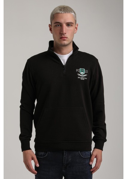 Dik Yaka Siyah Slim Fit Sweatshirt 24FWM60198