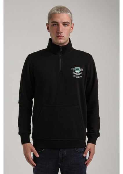 Dik Yaka Siyah Slim Fit Sweatshirt 24FWM60198 fiyatları