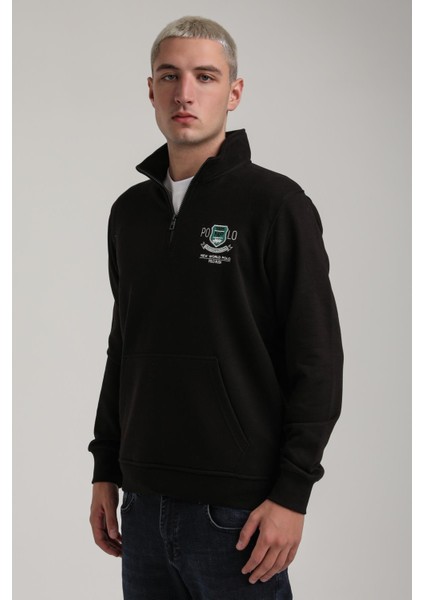 Dik Yaka Siyah Slim Fit Sweatshirt 24FWM60198 indirimleri
