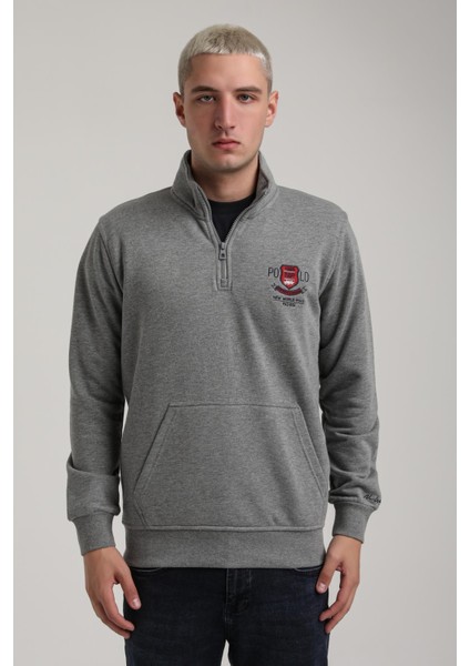 Dik Yaka Gri Melanj Slim Fit Sweatshirt 24FWM60198