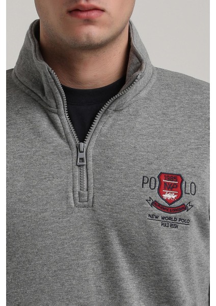 Dik Yaka Gri Melanj Slim Fit Sweatshirt 24FWM60198 fiyatları