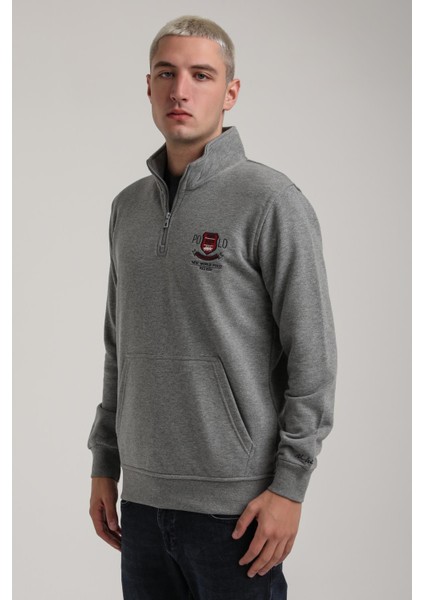 Dik Yaka Gri Melanj Slim Fit Sweatshirt 24FWM60198 modelleri