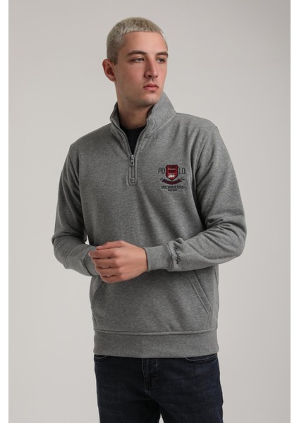 Dik Yaka Gri Melanj Slim Fit Sweatshirt 24FWM60198 fırsatları