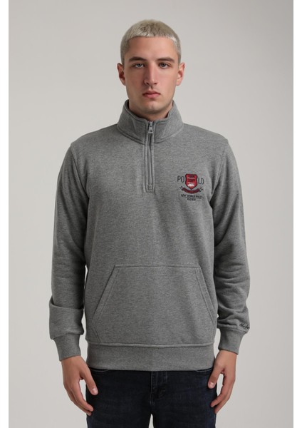 Dik Yaka Gri Melanj Slim Fit Sweatshirt 24FWM60198 indirimleri