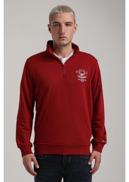 Dik Yaka Bordo Slim Fit Sweatshirt 24FWM60198