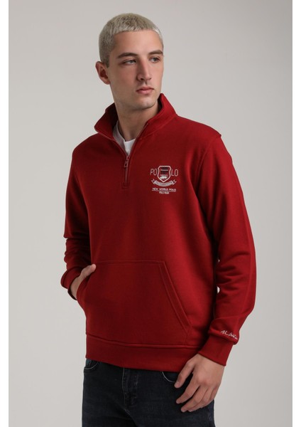 Dik Yaka Bordo Slim Fit Sweatshirt 24FWM60198 modelleri