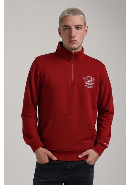 Dik Yaka Bordo Slim Fit Sweatshirt 24FWM60198 fırsatları