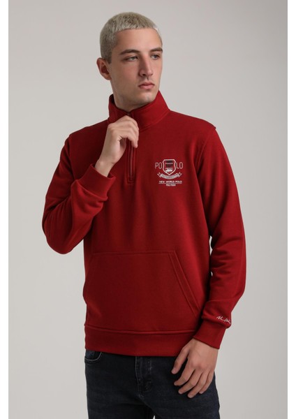 Dik Yaka Bordo Slim Fit Sweatshirt 24FWM60198 indirimleri