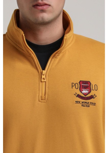 Dik Yaka Hardal Slim Fit Sweatshirt 24FWM60198 modelleri