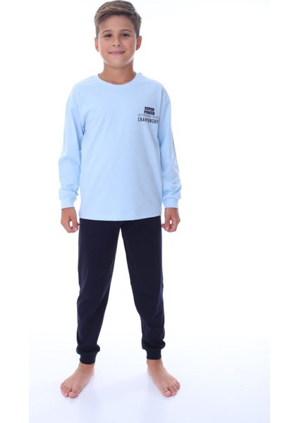 Isob Mavi Atv Desenli %100 Pamuk Erkek Çocuk Pijama Takımı 8-13 Yaş 36203-M