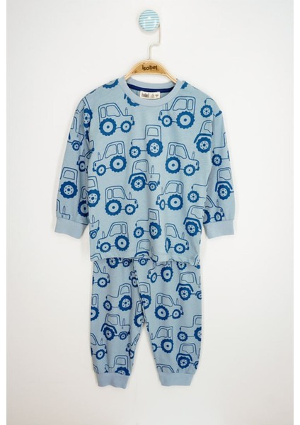 Isob Mavi Traktör Desenli %100 Pamuk Erkek Çocuk Pijama Takımı 3-8 Yaş 32226-M