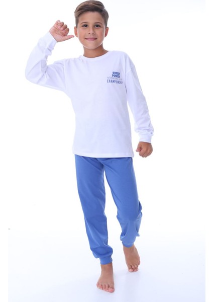 Isob Beyaz Atv Desenli %100 Pamuk Erkek Çocuk Pijama Takımı 8-13 Yaş 36203-B