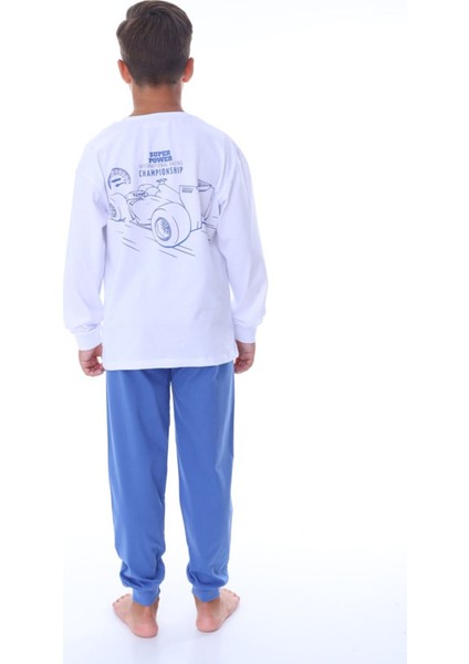 Isob Beyaz Atv Desenli %100 Pamuk Erkek Çocuk Pijama Takımı 8-13 Yaş 36203-B