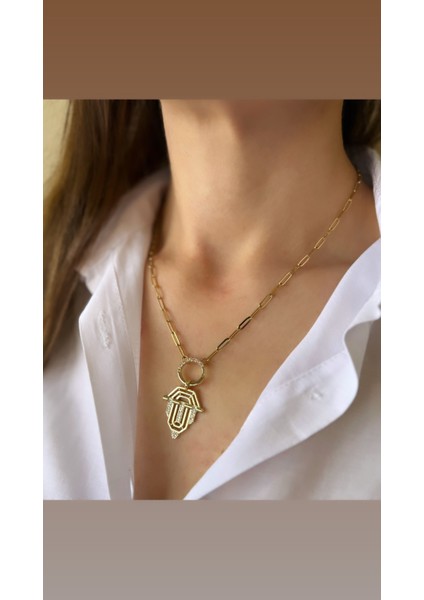 Serenay Model Gold Taşlı Kolye