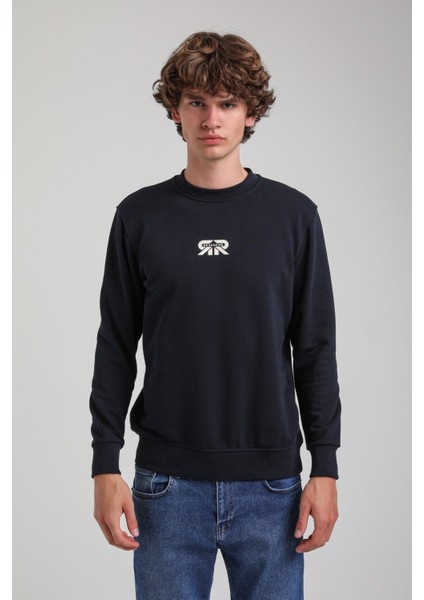 Bisiklet Yaka Lacivert Regular Custom Sweatshirt 23FWM60143