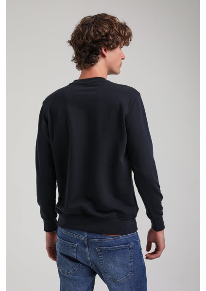 Bisiklet Yaka Lacivert Regular Custom Sweatshirt 23FWM60143