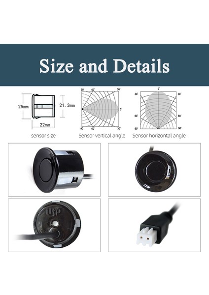 Blue-4 Parça Beyaz Sensörler Park Sensörü 22MM Monitör Sistemi Geri Vites Radarı Araba Ters Probu (Yurt Dışından)