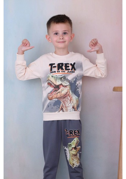 Pjk2i T-Rex Desenli Füme 2 Ip %100 Pamuk Erkek Çocuk Eşofman Takımı 3-10 Yaş 7257-F fiyatları
