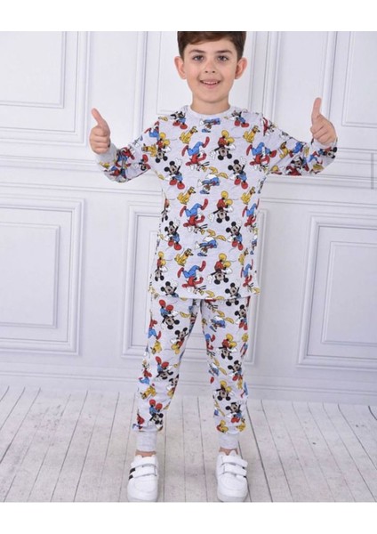 Srnp Mickey Desenli Erkek Çocuk Uzun Kollu Pijama Takımı 3-10 Yaş 011