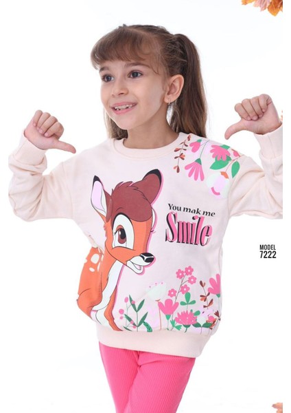 Pjk2i Bambi Desenli Fuşya Fitilli Taytlı 2 Ip %100 Pamuk Kız Çocuk Takımı 3-10 Yaş 7222-F