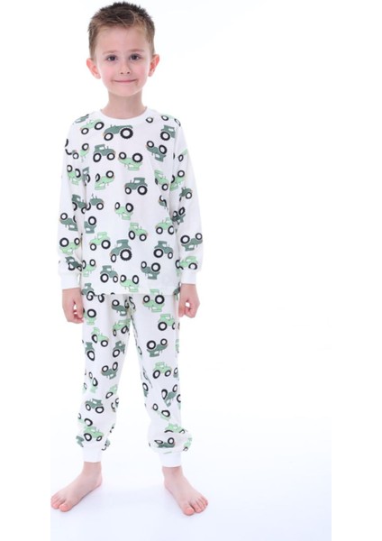 Isob Ekru Traktör Desenli %100 Pamuk Erkek Çocuk Pijama Takımı 3-8 Yaş 32217-E fiyatları