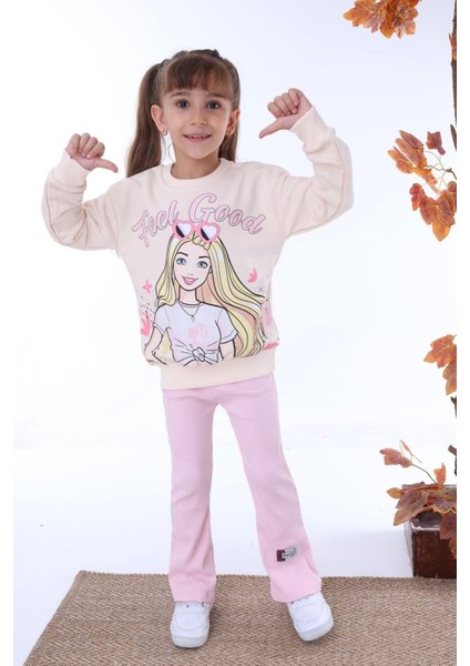Pjk2i Barbie Desenli Pembe Fitilli Taytlı 2 Ip %100 Pamuk Kız Çocuk Takımı 3-10 Yaş 7226-P