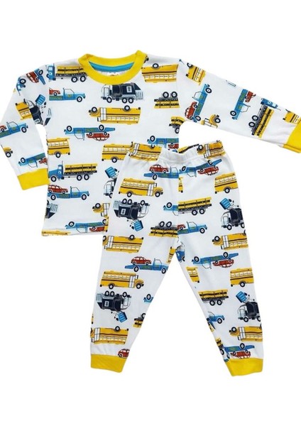 *elmp Araba Desenli %100 Pamuk Erkek Çocuk Pijama Takımı 1-5 Yaş 3000