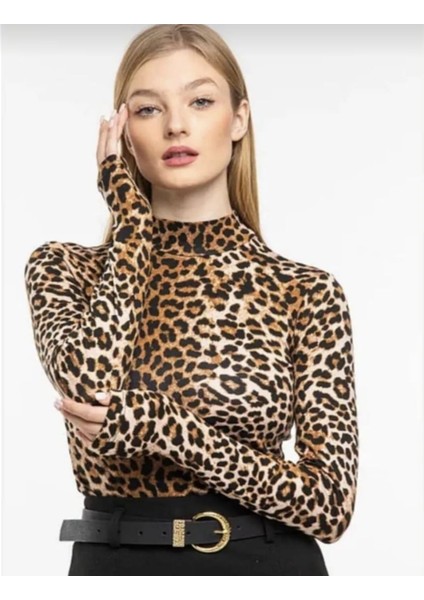 Leopar Desenli Likrali Kumaş Bluz