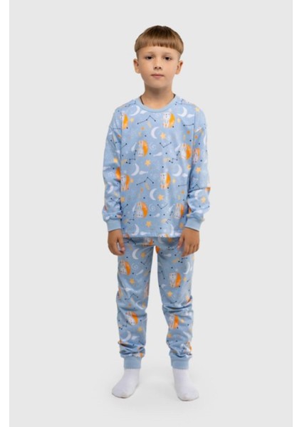 Isob Mavi Aydede ve Ayı Desenli %100 Pamuk Erkek Çocuk Pijama Takımı 3-12 Yaş 22502-M