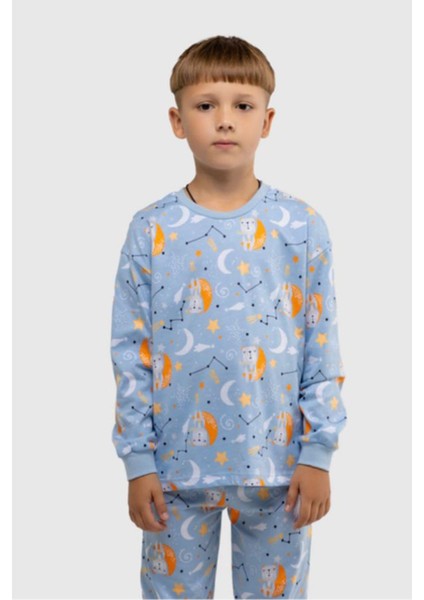 Isob Mavi Aydede ve Ayı Desenli %100 Pamuk Erkek Çocuk Pijama Takımı 3-12 Yaş 22502-M