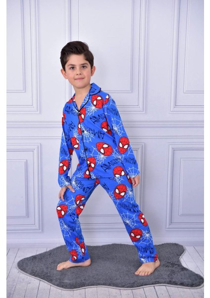 Pjk Örümcek Adam Desenli Mavi Uzun Kollu Önden Düğmeli Erkek Çocuk Pijama Takımı 4-12 Yaş 709U fiyatları