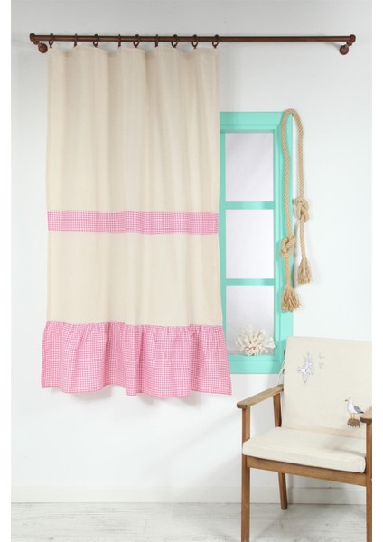 Naturel Perde Kornişli Vintage Pembe 100X185 cm