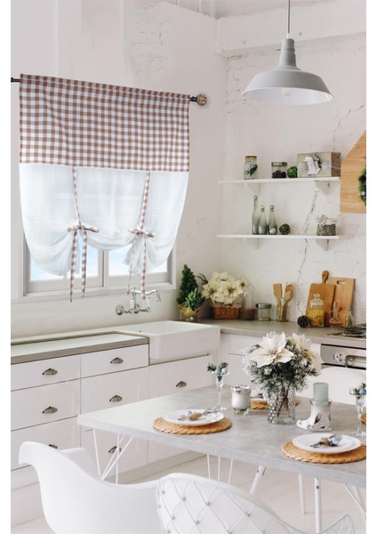 Naturel Potlu Ekose Tül Perde Retro