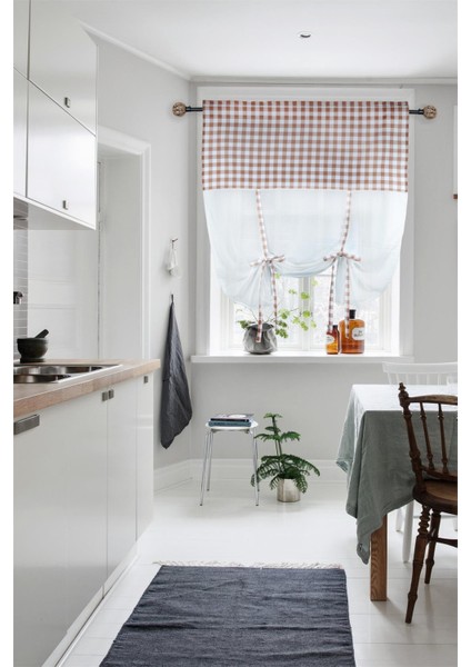 Naturel Potlu Ekose Tül Perde Retro modelleri