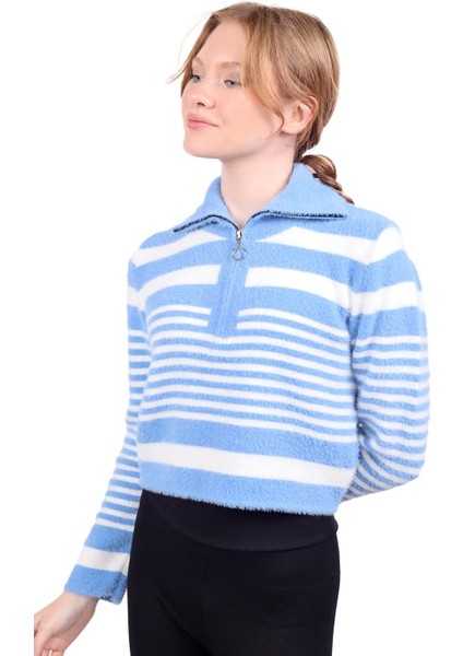 6619 Fermuar Detay Yumoş Kazak Bebe Mavi modelleri