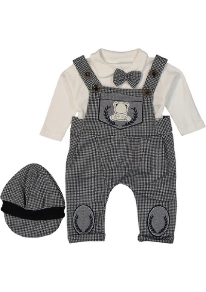 Pamuk Yakalı Penyeli Ayıcık Nakışlı Kasket Şapkalı Tulum 3-12 Ay 2674-S