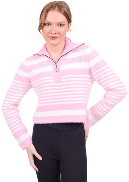 6619 Fermuar Detay Yumoş Kazak Pembe