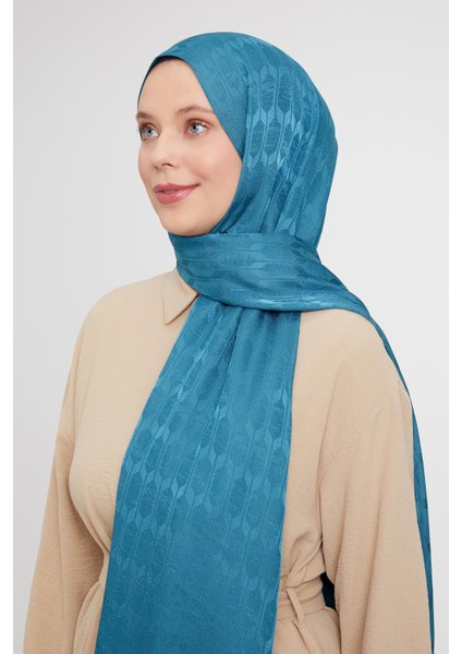 Su Yeşili Geometrik Desen Jakarlı Janjan Şal