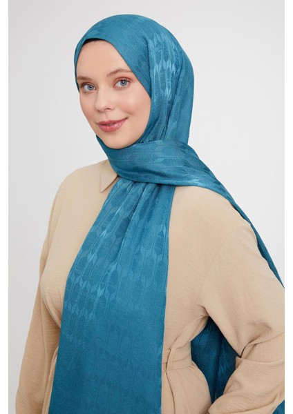 Su Yeşili Geometrik Desen Jakarlı Janjan Şal fiyatları