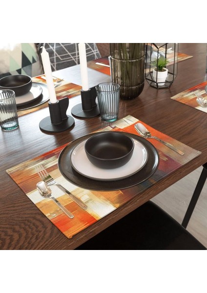 Modern Sanat Yemek Masası Placemats 6 Set Turuncu Soyut Resim Placemats (Yurt Dışından)