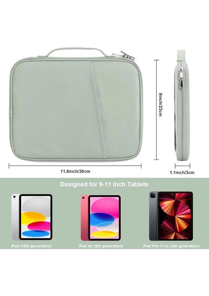 9-11 Inç Tablet Taşınabilir Çanta, Pedli Koruyucu Seyahat Çantası iPad Pro 11, iPad 10.9 (10. Nesil), iPad Air (5/4. Nesil), Galaxy Tab S9/s8 (Mint Green-11) (Yurt Dışından)