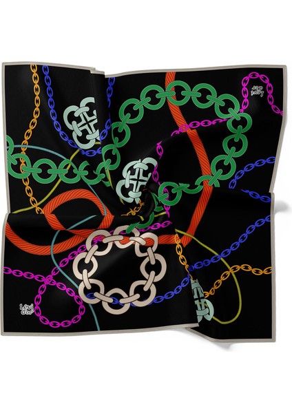 Siyah Zincir Desen Twill Ipek Eşarp modelleri