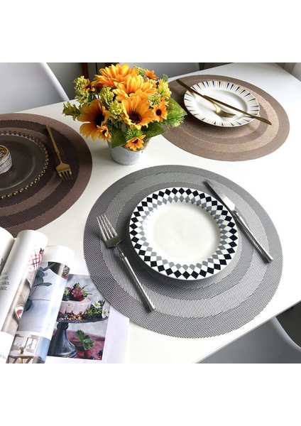 6 Adet Pvc Masaüstü Serisi Iç/dış Mekan Dokuma Yuvarlak Placemats Seti, 13.75 Inç (Yurt Dışından)