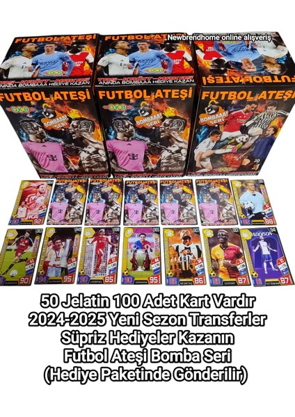 Futbol Ateşi 2025 Futbolcu Kartları Yeni Seri Oyun Kağıtları 50 Paket 100 Kart Vardır