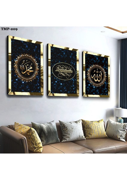 Hz Muhammed ve Allah Lafzı Dini Gold Pleksili Mdf Tablo