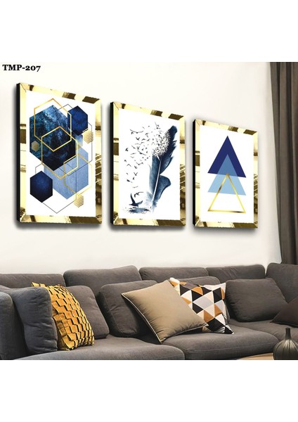 Mavi Renkli Gold Pleksili Mdf Tablo