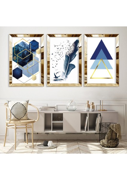 Mavi Renkli Gold Pleksili Mdf Tablo fiyatları