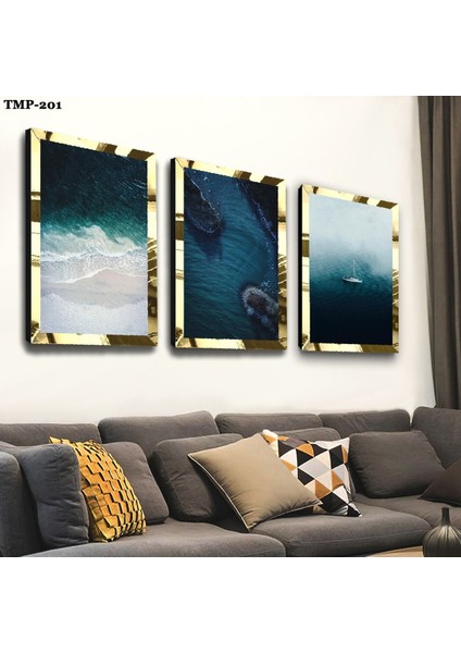 Mavi Renk Gold Pleksili Mdf Tablo